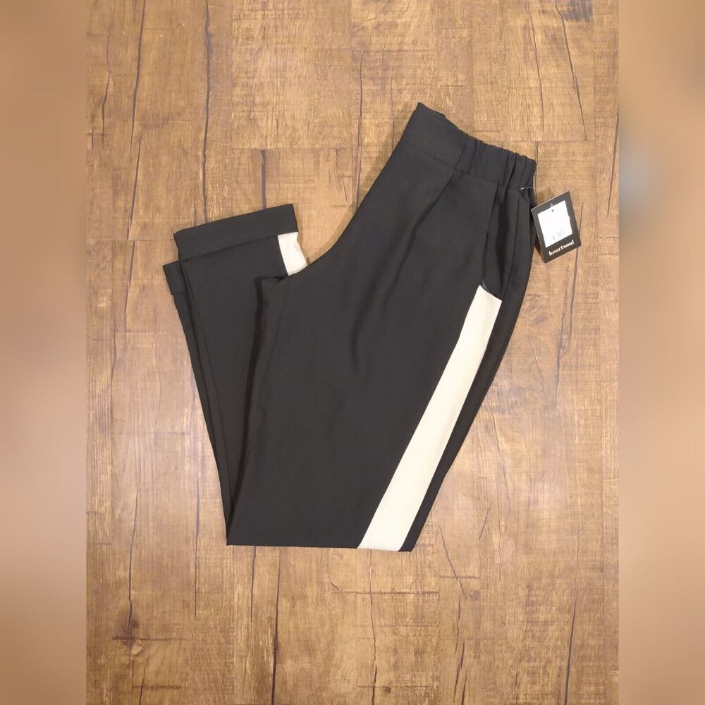 Versona Women's Small Black Tan Striped Pant Pocketed Cropped NWT